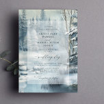 Invitación Bosque de pinos encantados boda rústica de inviern<br><div class="desc">Invitación a la boda de un guion de escritura moderna de tipografía moderna con polvorientos suelos de madera azul y blanco.</div>