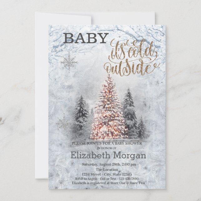 Invitación Bosque de pinos fríos para baby shower (Anverso)