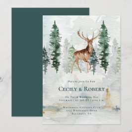 Invitación Bosque de Pinos Invernal Ciervo Cuerno Boda
