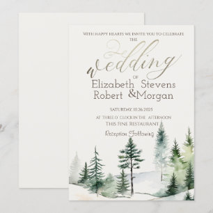 Invitación Bosque de pinos, luces de cadena para boda