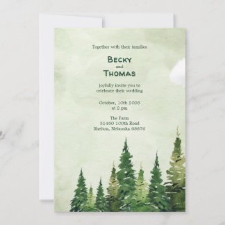 Invitación Bosque de Pinos Minimalista en Acuarela para Boda 