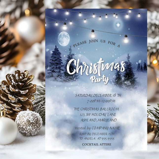 Invitación Bosque de pinos, paisaje, luces fiesta de Navidad (Subido por el creador)