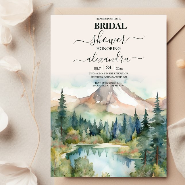 Invitación Bosque de Pinos Rústico Aquarela Tema Nupcial (Subido por el creador)