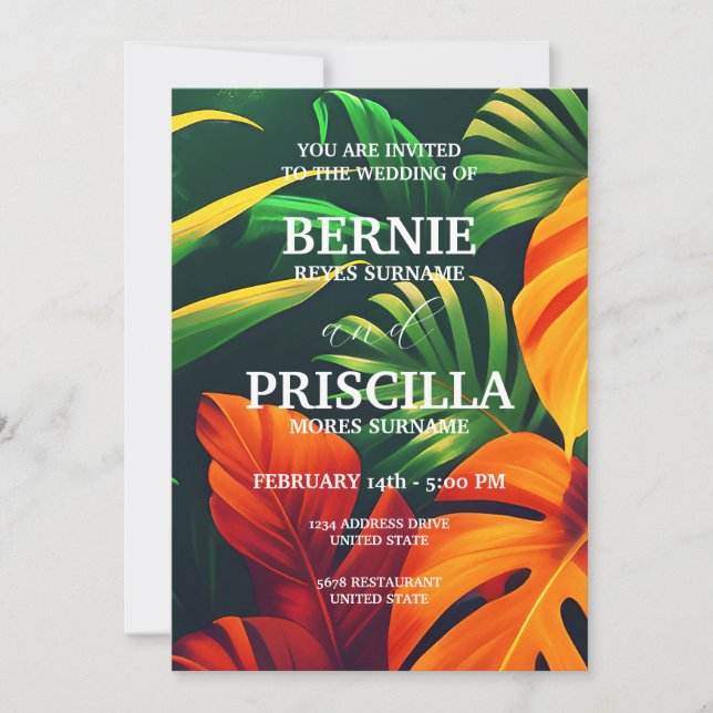 Invitación Bosque De Plantas Y Elegante Boda De Flores Verdes (Anverso)