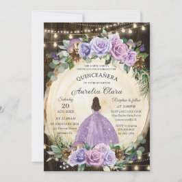 Invitación Bosque de Quinceañera Rustic Purple Floral Encanta