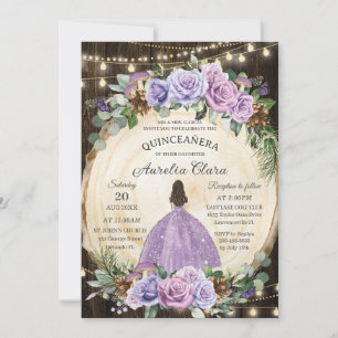 Invitación Bosque de Quinceañera Rustic Purple Floral Encanta