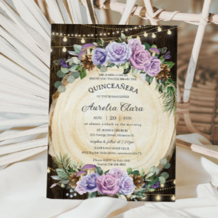 Invitación Bosque de Quinceañera Rustic Purple Floral Encanta