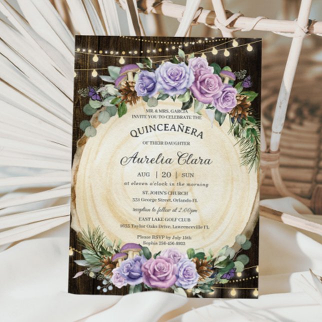 Invitación Bosque de Quinceañera Rustic Purple Floral Encanta (Subido por el creador)