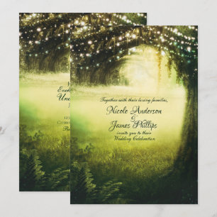 Invitación Bosque de Resplandor Verde y Luces de Cadenas para