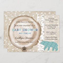 Invitación Bosque de Tartán con oso Invierno Baby Shower para