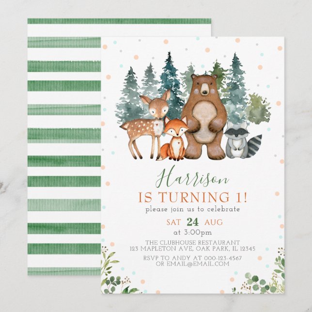 Invitación Bosque de vegetación Animales de Woodland Primer c (Anverso / Reverso)