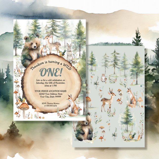 Invitación Bosque de Woodland Cute Animales con Cerfs Primero (Subido por el creador)