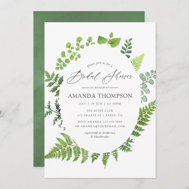 Invitación Bosque de Woodland Green Green Bridal Shower (Anverso / Reverso)