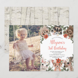 Invitación Bosque de Woodland lindos animales chicas foto de 