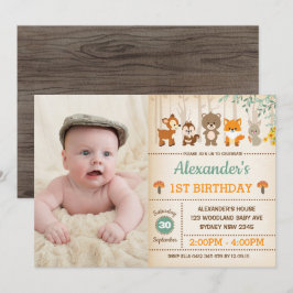 Invitación Bosque de Woodland Primer Fiesta de los Animales N