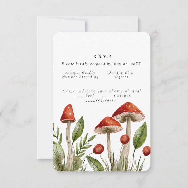 Invitación Bosque de Woodland Watercolor Mushroom Boda (Anverso)