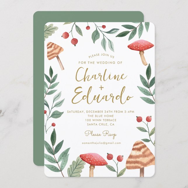 Invitación Bosque de Woodland Watercolor Mushroom Boda (Subido por el creador)