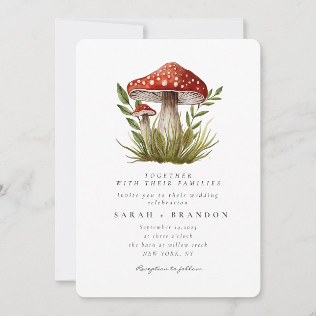 Invitación Bosque de Woodland Watercolor Mushroom Boda (Anverso)
