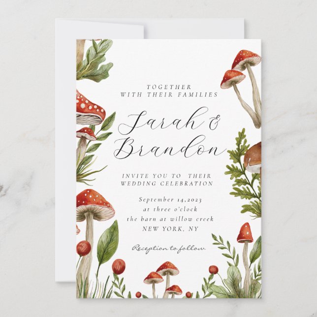 Invitación Bosque de Woodland Watercolor Mushroom Boda (Anverso)