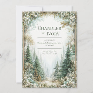 Invitación Bosque Dorado Floral Nupcial de Pino Brumoso