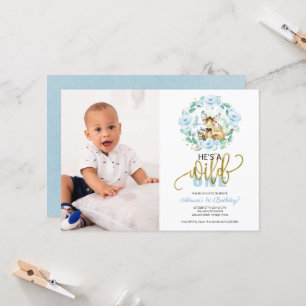 Invitación Bosque Él es un salvaje Foto Primer Cumpleaños Inv