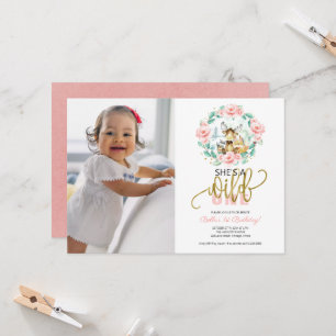 Invitación Bosque Ella Es Una Salvaje Foto Primer Cumpleaños
