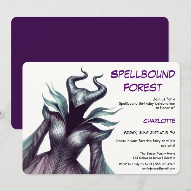 Invitación Bosque Embrujado – Cumpleaños de Hada Oscura  (Anverso / Reverso)