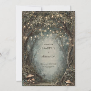 Invitación Bosque Encantado Arco de Árbol Luces de Hada Hongo