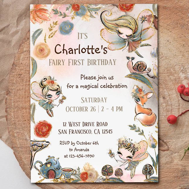 Invitación Bosque encantado Blonde Fairy First Birday (Subido por el creador)
