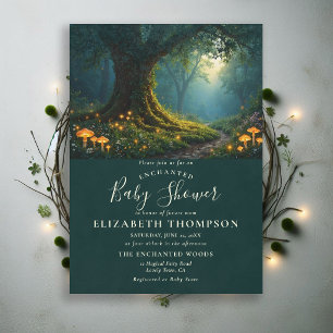 Invitación Bosque Encantado Brillo de Hongo Fantasía Baby Sho