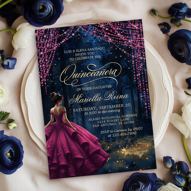 Invitación Bosque encantado Burgundy Quinceañera (Subido por el creador)