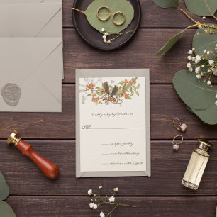 Invitación Bosque Encantado Coral y Verde Aves del Amor Vinta
