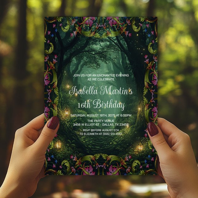 Invitación Bosque Encantado Cumpleaños Promoción Cualquier Oc (Enchanted forest invitations for birthdays, prom, and any event. Simply add your event details.)