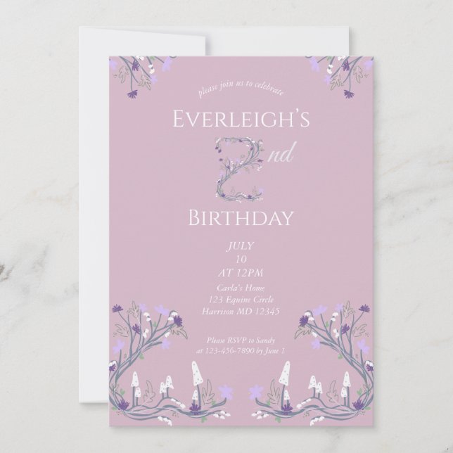 Invitación Bosque Encantado Cumpleaños Segundo Champiñón (Anverso)