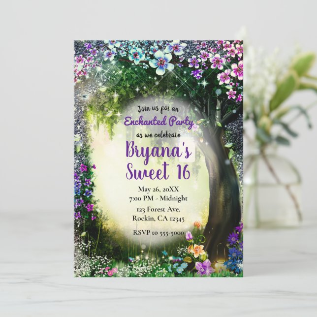 Invitación Bosque Encantado de Ensueño Iluminado Cumpleaños D (Anverso de pie)