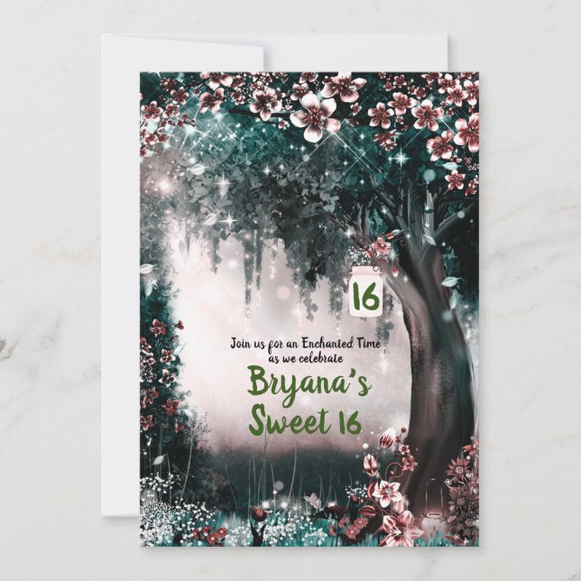 Invitación Bosque Encantado de Ensueño Rubor de Bosque Dulces (Anverso)