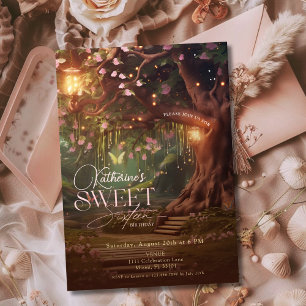Invitación Bosque Encantado de Fantasía Iluminado Dulces 16