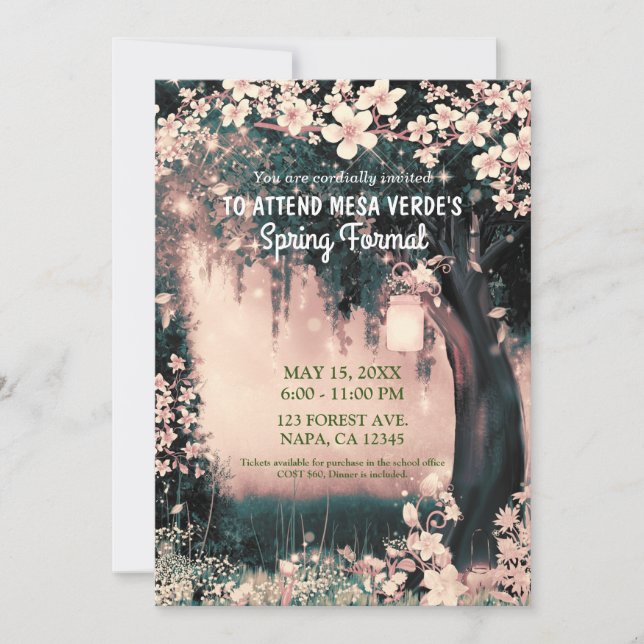 Invitación Bosque Encantado de Fantasía Rosa Baile de Gala de (Anverso)