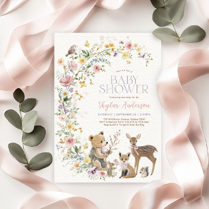 Invitación Bosque Encantado de Flores Silvestres para Baby Sh