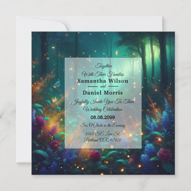 Invitación Bosque Encantado de Joyas Radiantes Boda (Anverso)