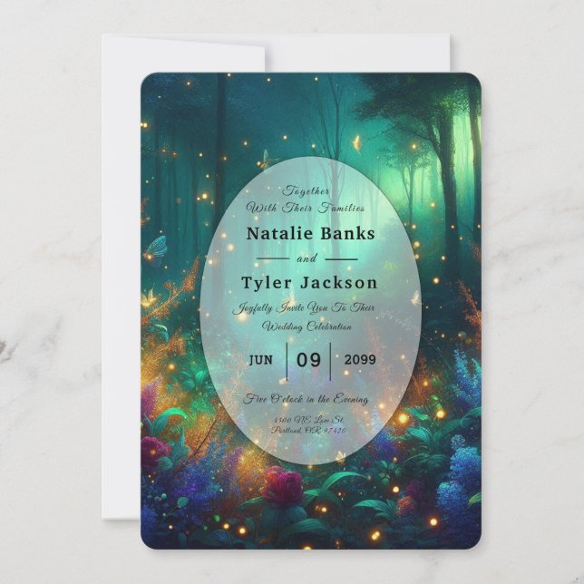 Invitación Bosque Encantado de Joyas Radiantes Boda (Anverso)