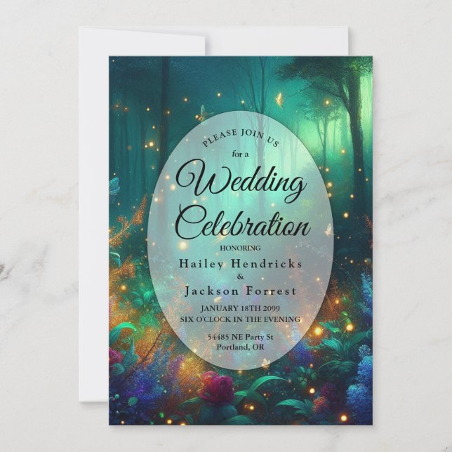 Invitación Bosque Encantado de Joyas Radiantes Boda (Anverso)