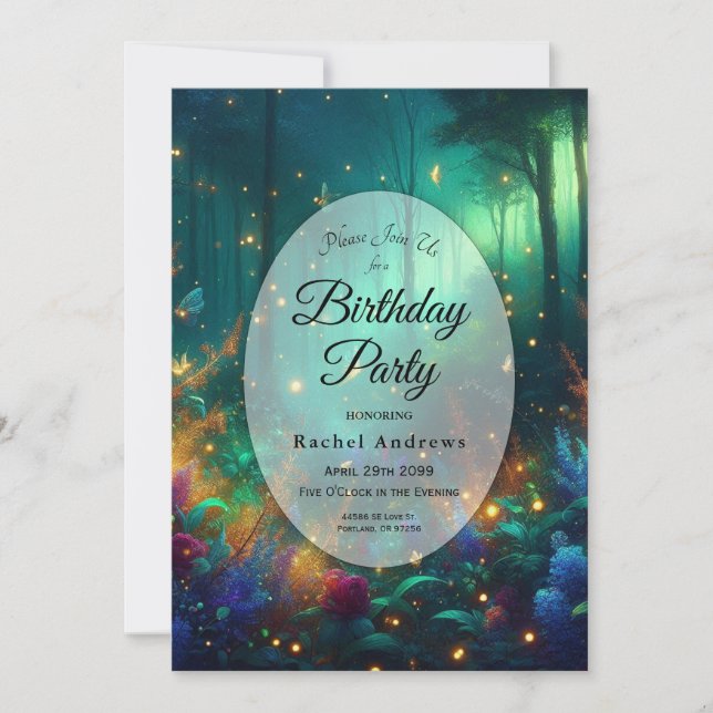 Invitación Bosque encantado de joyas radiantes Fiesta de cump (Anverso)