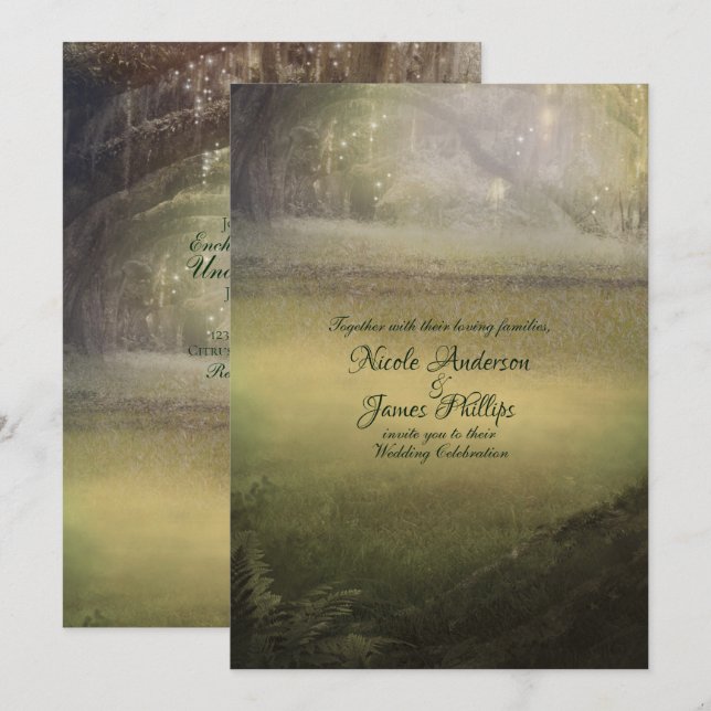 Invitación Bosque Encantado de Luces Encantadoras Boda Rústic (Anverso / Reverso)