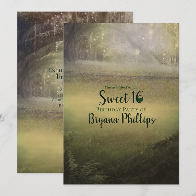 Invitación Bosque Encantado de Luces Encantadoras Fiesta de D (Anverso / Reverso)