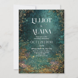 Invitación Bosque Encantado de Lujo Boda Hada Dorado Turquesa