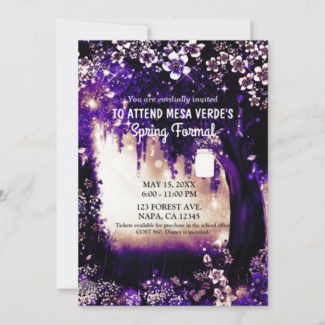 Invitación Bosque encantado de madera de fantasía púrpura de  (Anverso)