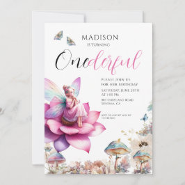 Invitación Bosque encantado de primera cumpleaños de hadas