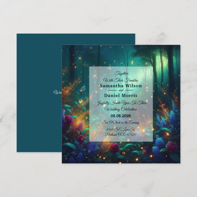 Invitación Bosque encantado del Boda de joyas radiantes (Anverso / Reverso)