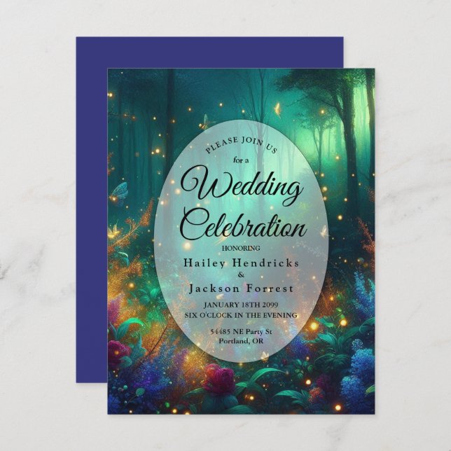 Invitación Bosque encantado del Boda de joyas radiantes (Anverso / Reverso)